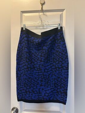Rebecca Minkoff Knit Pencil Skirt Blue Black Leopard Print Size Large